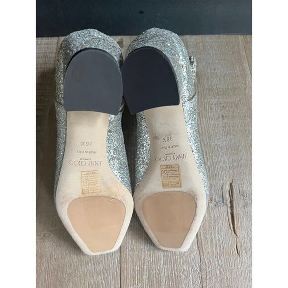 Jimmy Choo Platinum Crystal Myan 45mm Glittered Leather Ankle Boots Size 36.5 - Picture 8 of 12